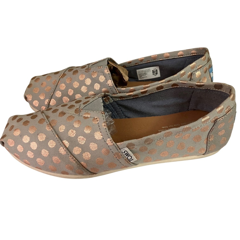 Toms Womens Alpargata Grey Rose Gold Metallic Polka Dot Slip On Shoes Size 10‎